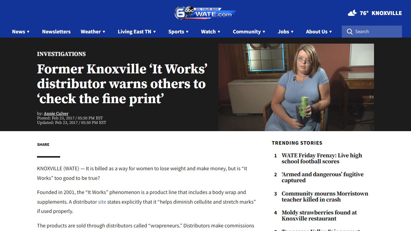 Former Knoxville 'It Works' distributor warns others to 'check the fine ...